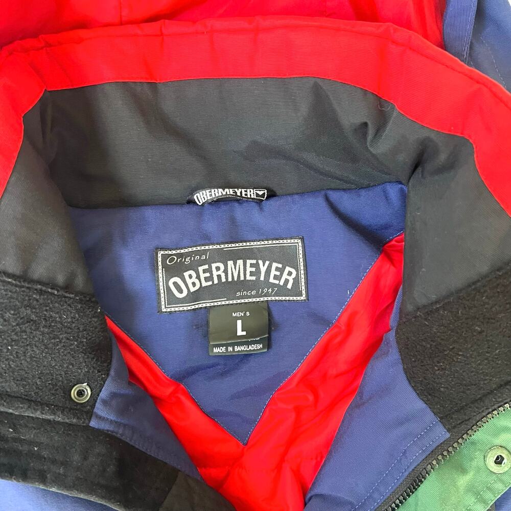 Obermeyer Men’s Large Vintage Ski Jacket Blue Red Hooded Mint Condition